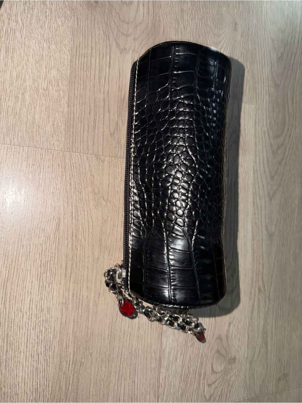 Liz Claiborne Black Croc-Embossed Mini Bag with Chain Charm